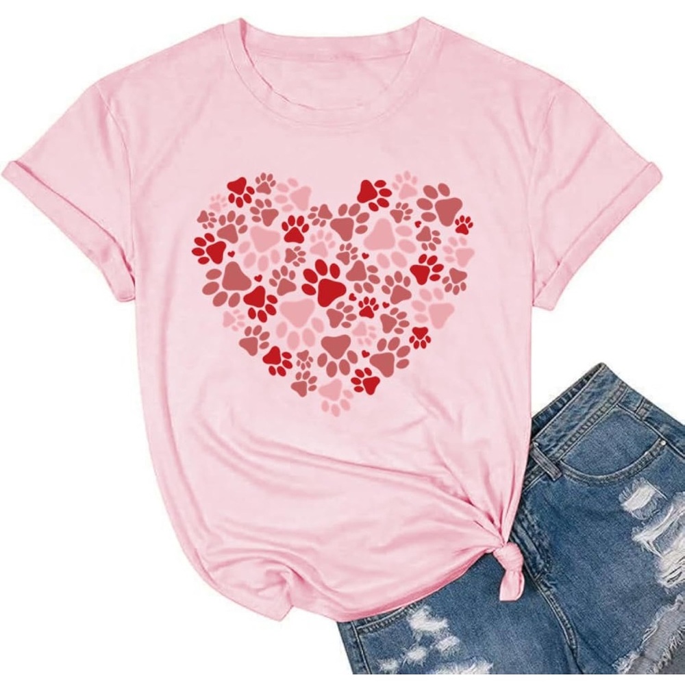 Chic Nation Pink Paw Heart T-Shirt